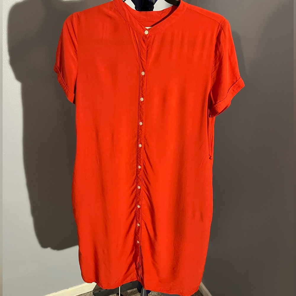 LOFT Orange Short Sleeve Button Dress Size M